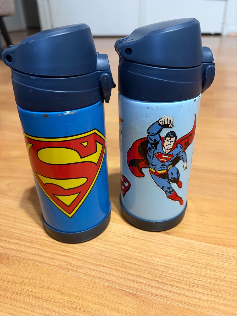 Pottery Barn GOOD Superman Kids Stainless Steel 12 oz Water Bottles - Set of 2